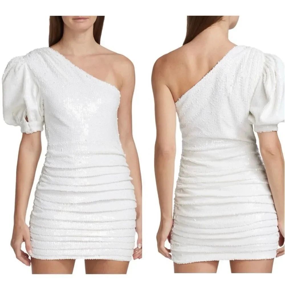 Ronny Kobo Sequin One Shoulder Mini Dress White Size X-Small